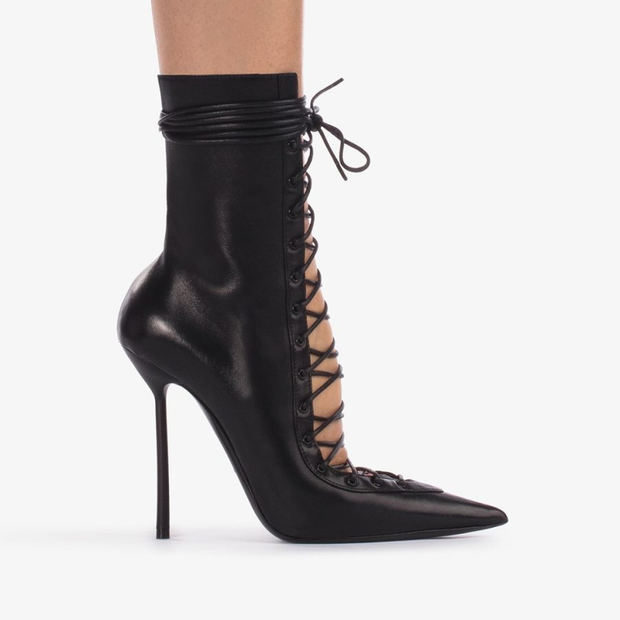 COLETTE ANKLE BOOT 120 mm-Black leather lace-up ankle boot