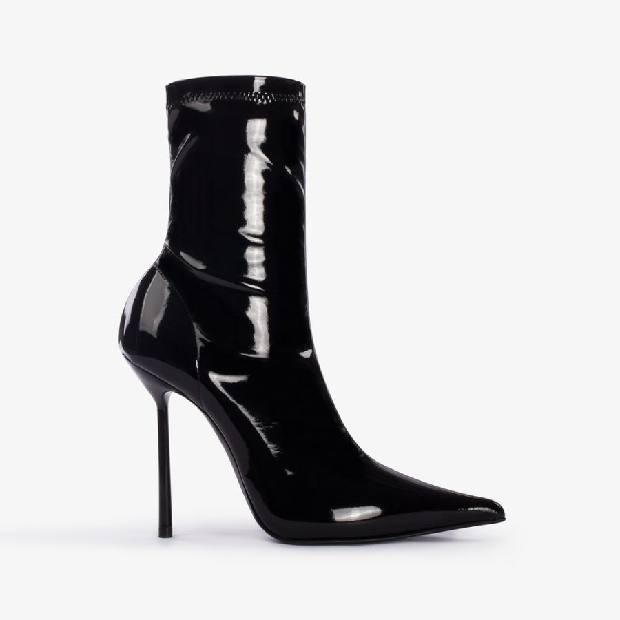 BELLA ANKLE BOOT 120 mm-Black stretch vinyl ankle boot