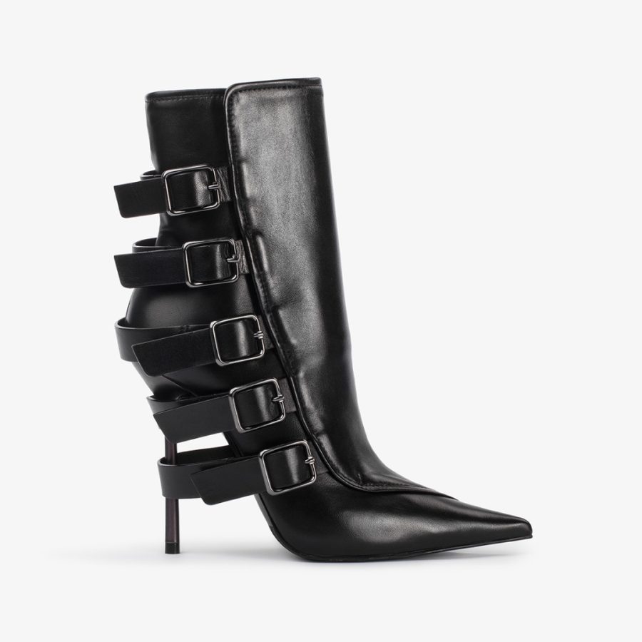 COURTNEY ANKLE BOOT 120 mm-Black nappa leather ankle boot with buckles