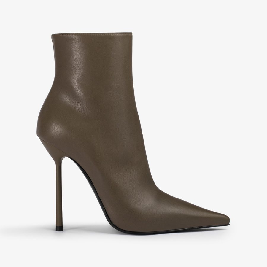 BELLA ANKLE BOOT 120 mm-Khaki green leather ankle boot