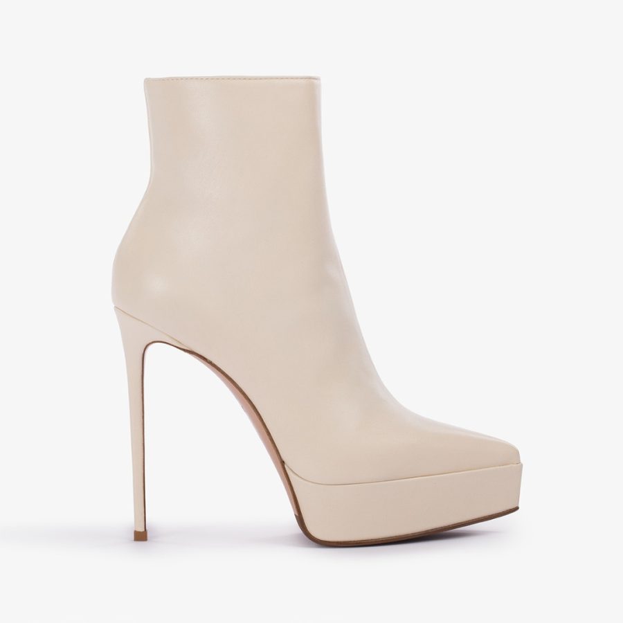 UMA ANKLE BOOT 140 mm-Milk white leather platform ankle boot