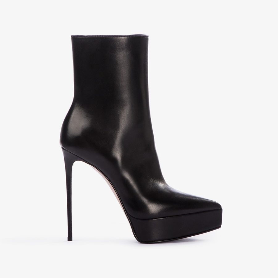 UMA ANKLE BOOT 140 mm-Black leather platform ankle boot