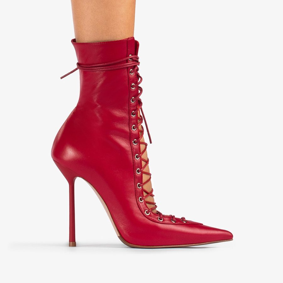 COLETTE ANKLE BOOT 120 mm-Red leather lace-up ankle boot