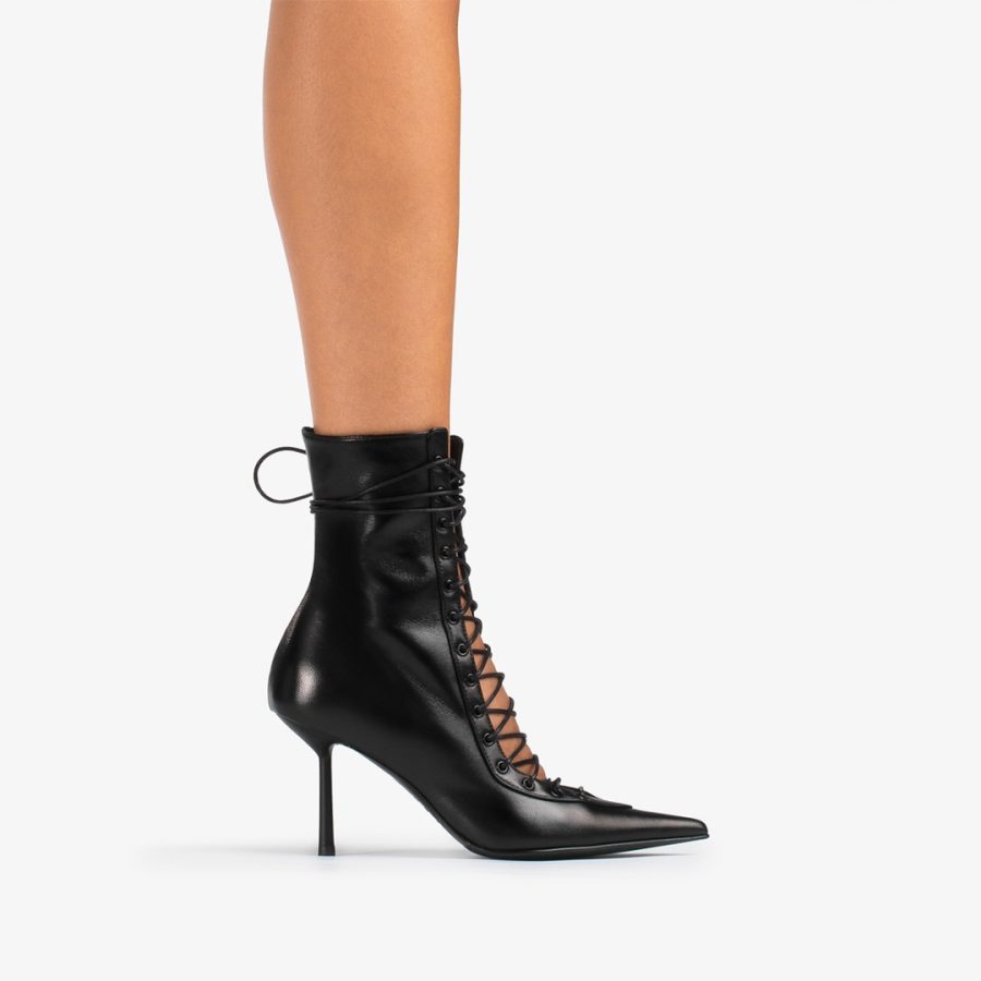 COLETTE ANKLE BOOT 80 mm-Black leather lace-up ankle boot