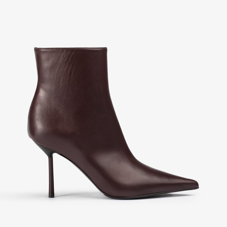 BELLA ANKLE BOOT 80 mm-Dark chocolate brown leather ankle boot