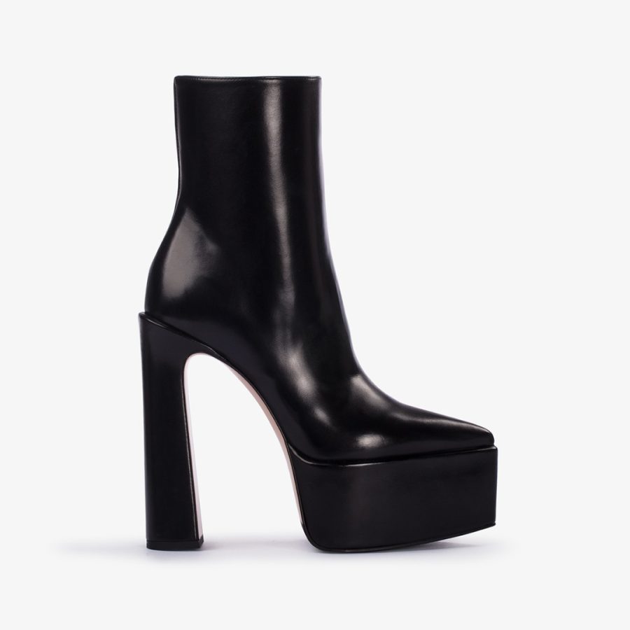 NINA ANKLE BOOT 170 mm-Black leather platform ankle boot