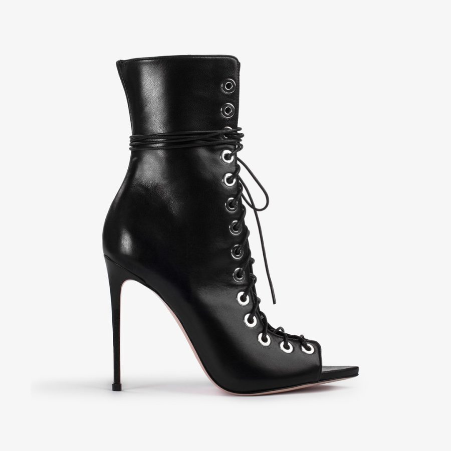 COURTNEY ANKLE BOOT 120 mm-Black leather lace-up ankle boot