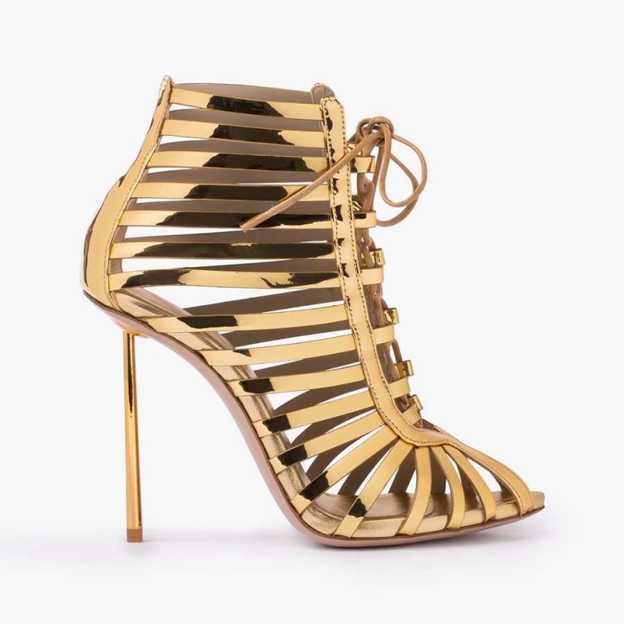 CAGE ANKLE BOOT 120 mm-Nugget gold metallic gladiator ankle boot with straps