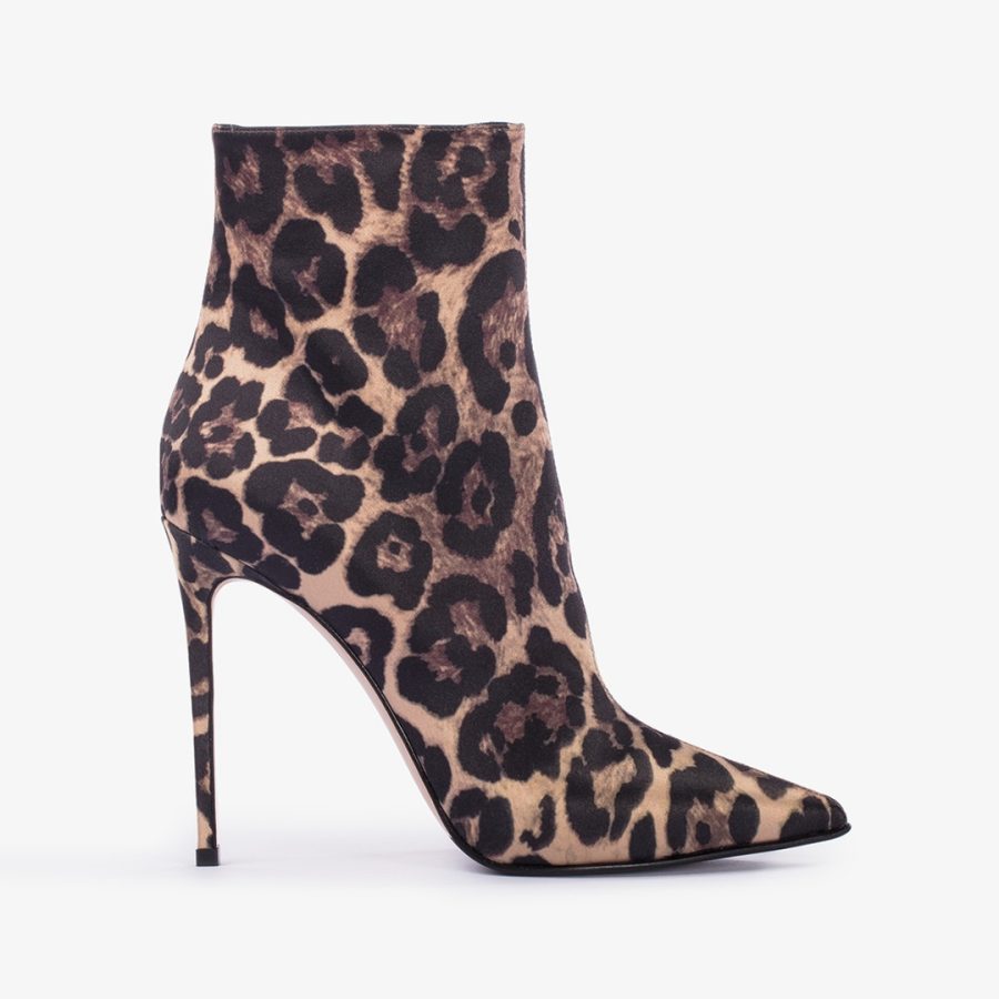 EVA ANKLE BOOT 120 mm-Leopard print satin ankle boot