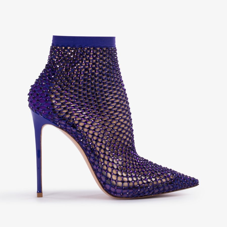 GILDA ANKLE BOOT 120 mm-Kamala purple fishnet ankle boot and Crystals