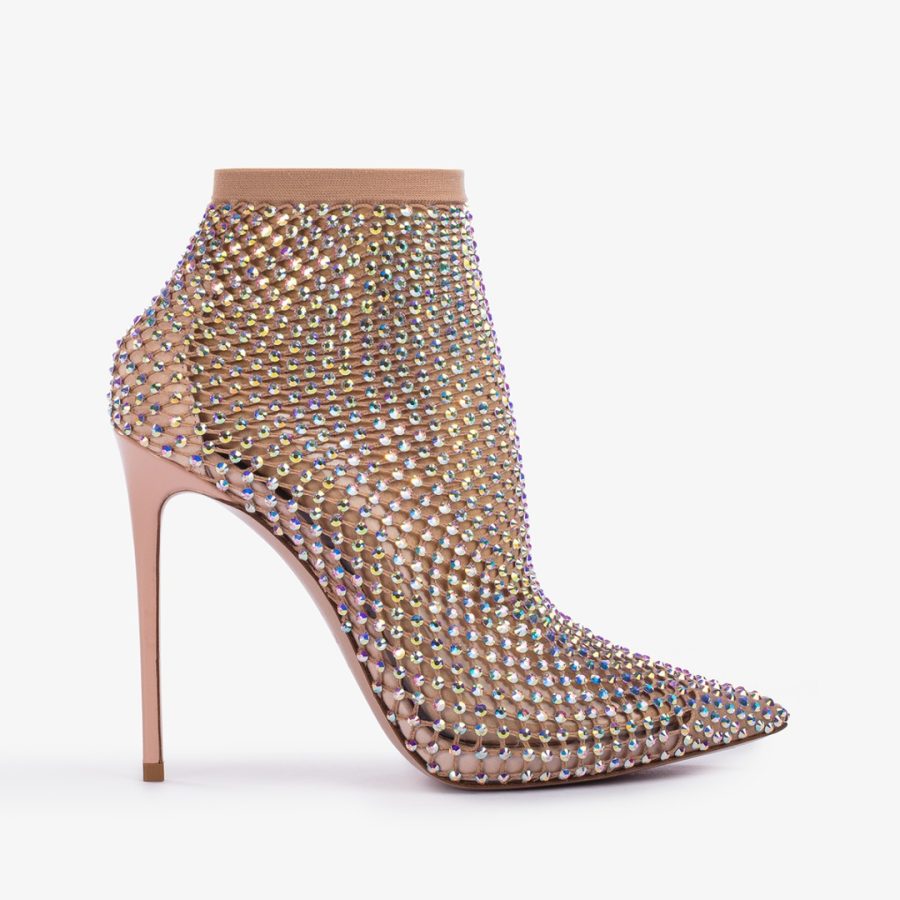 GILDA ANKLE BOOT 120 mm-Skin nude fishnet ankle boot with Crystals