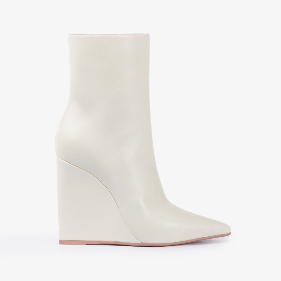 KIRA ANKLE BOOT 120 mm-Milk white leather wedge ankle boot