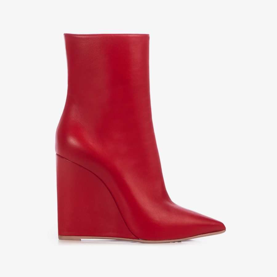 KIRA ANKLE BOOT 120 mm-Red nappa leather wedge ankle boot