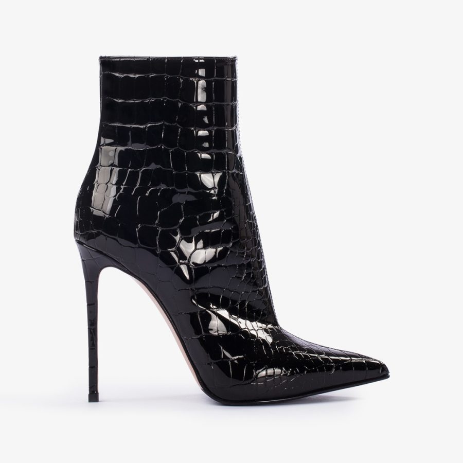 EVA ANKLE BOOT 120 mm-Black crocodile print ankle boot