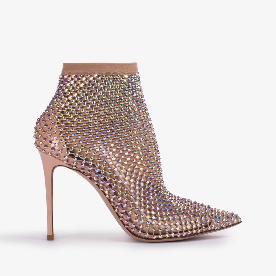 GILDA ANKLE BOOT 100 mm-Skin nude fishnet ankle boot with Crystals