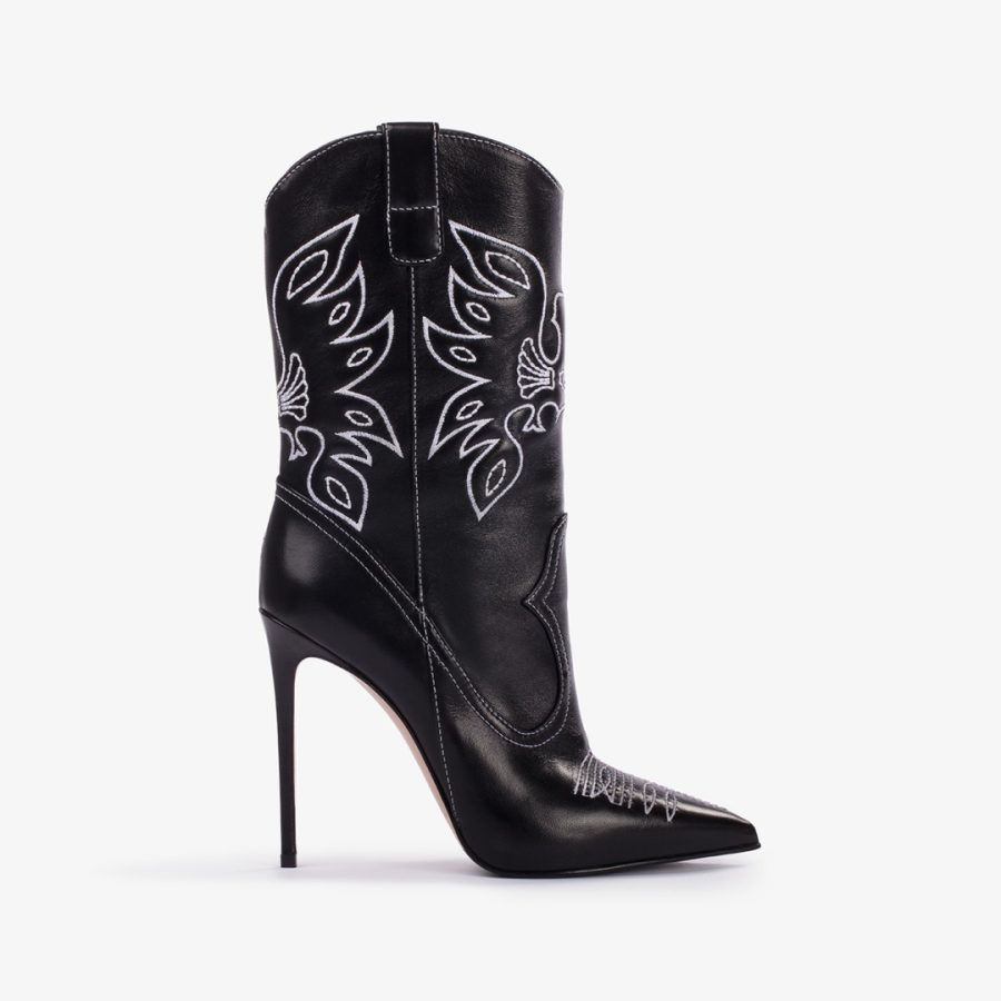 EVA COWBOY ANKLE BOOT 120 mm-Black leather Western-inspired ankle boot