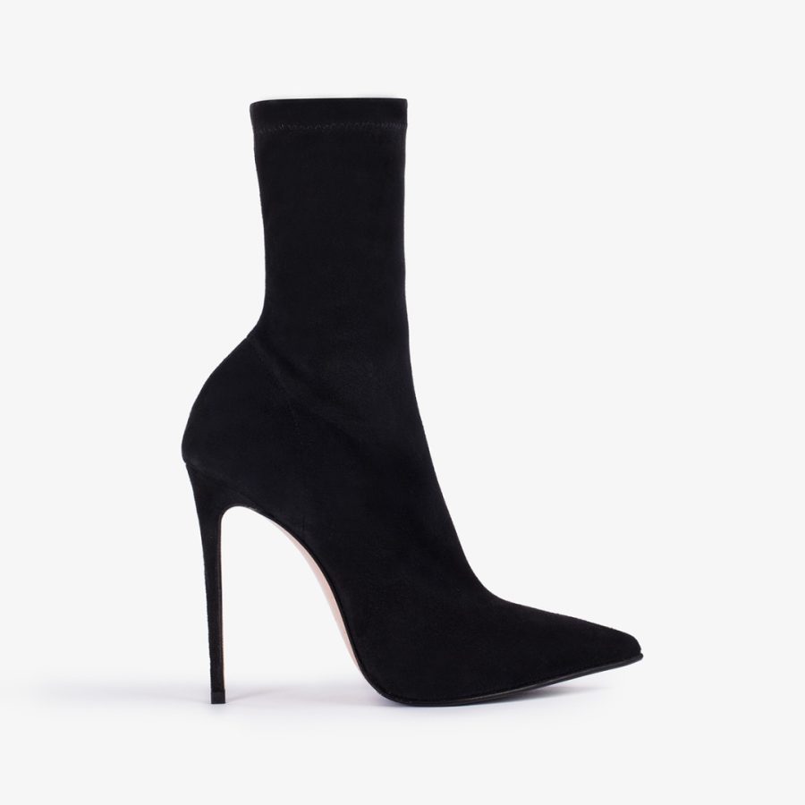 EVA ANKLE BOOT 120 mm-Black stretch suede ankle boot