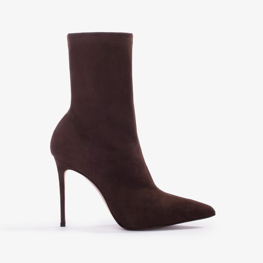 EVA ANKLE BOOT 100 mm-Ebony brown stretch suede ankle boot