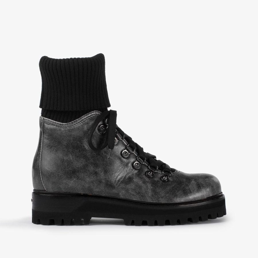 ST. MORITZ TREKKING-Black vintage effect leather trekking ankle boot