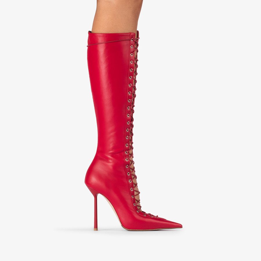 COLETTE BOOT 120 mm-Red leather lace-up boot