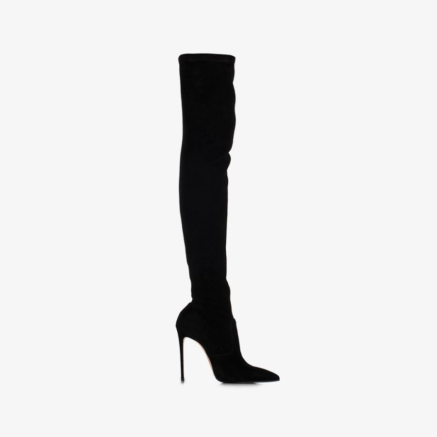 EVA THIGH-HIGH BOOT 120 mm-Black stretch suede over-the-knee boot