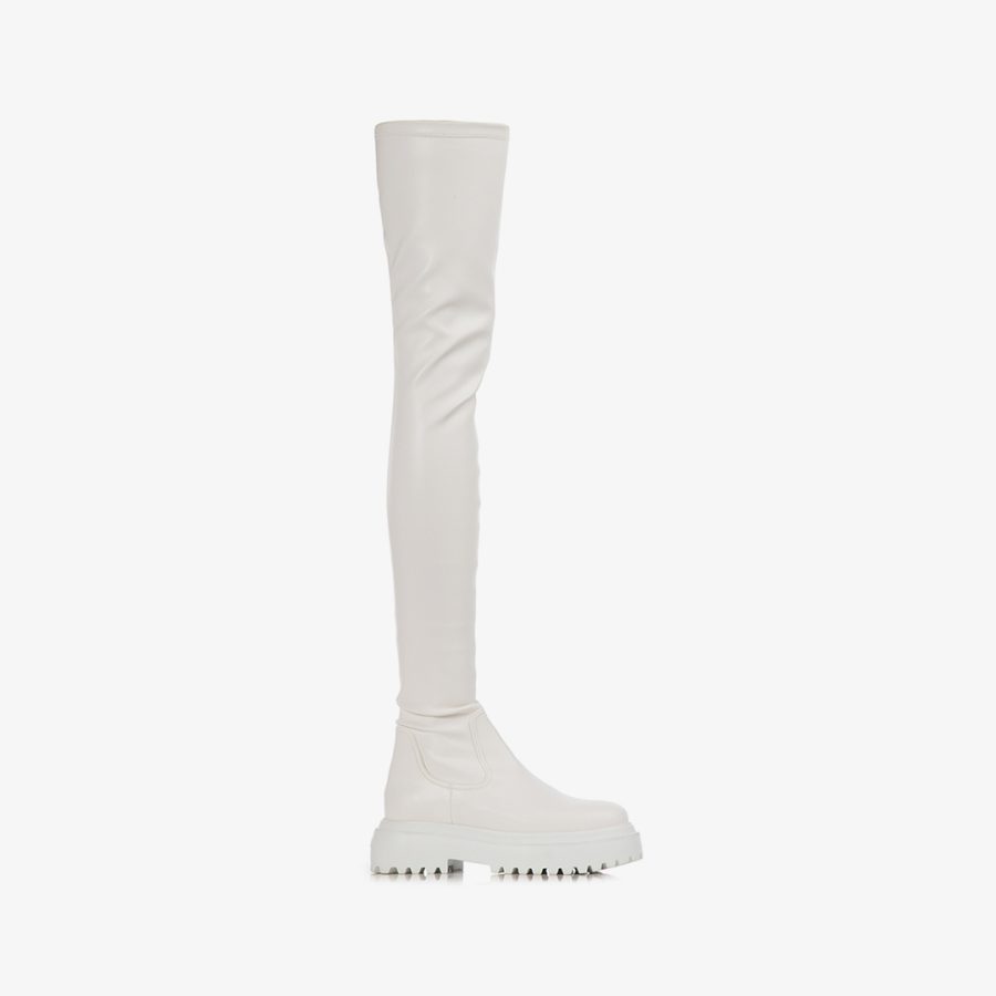 RANGER THIGH-HIGH BOOT 50 mm-White stretch vegan leather over-the-knee boot