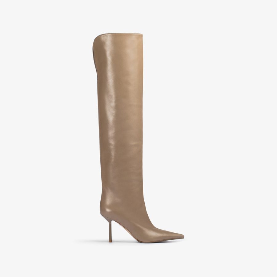 BELLA BOOT 80 mm-Sesame gray nappa leather over-the-knee boot