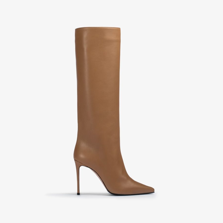 EVA BOOT 100 mm-Ginger brown nappa leather knee boot