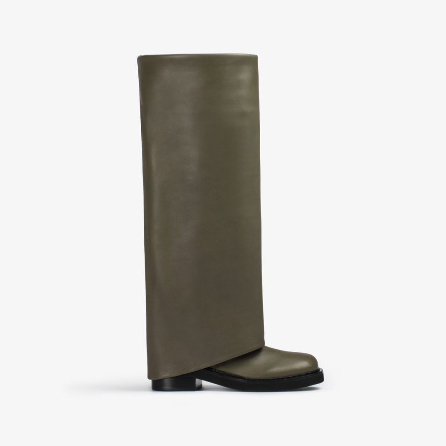 HARLEY BOOT 50 mm-Khaki green nappa leather cuffed boot