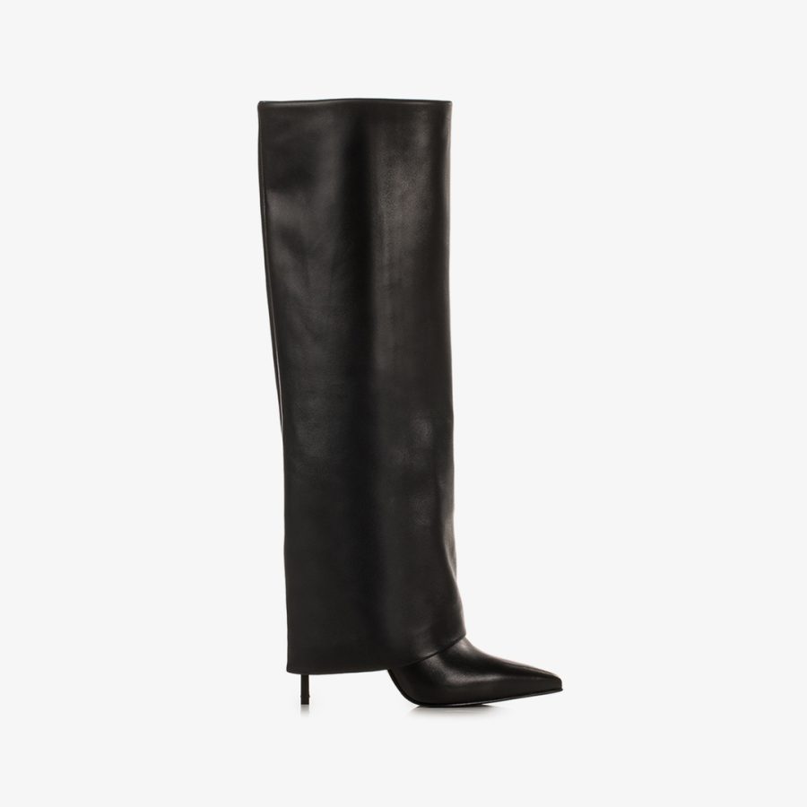 ANDY BOOT 120 mm-Black nappa leather cuffed boot