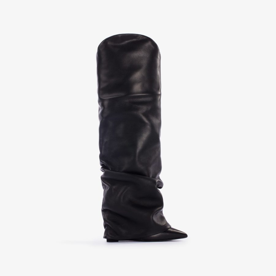 ANDY COWBOY BOOT 120 mm-Black nappa leather Western-inspired cuffed knee boot