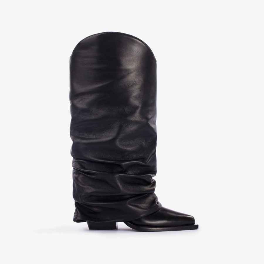 ANDY COWBOY BOOT 100 mm-Black nappa leather Western-inspired cuffed knee boot