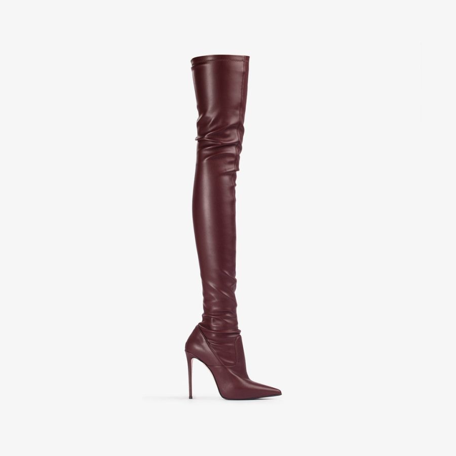 EVA THIGH-HIGH BOOT 120 mm-Cherry red stretch vegan leather over-the-knee boot