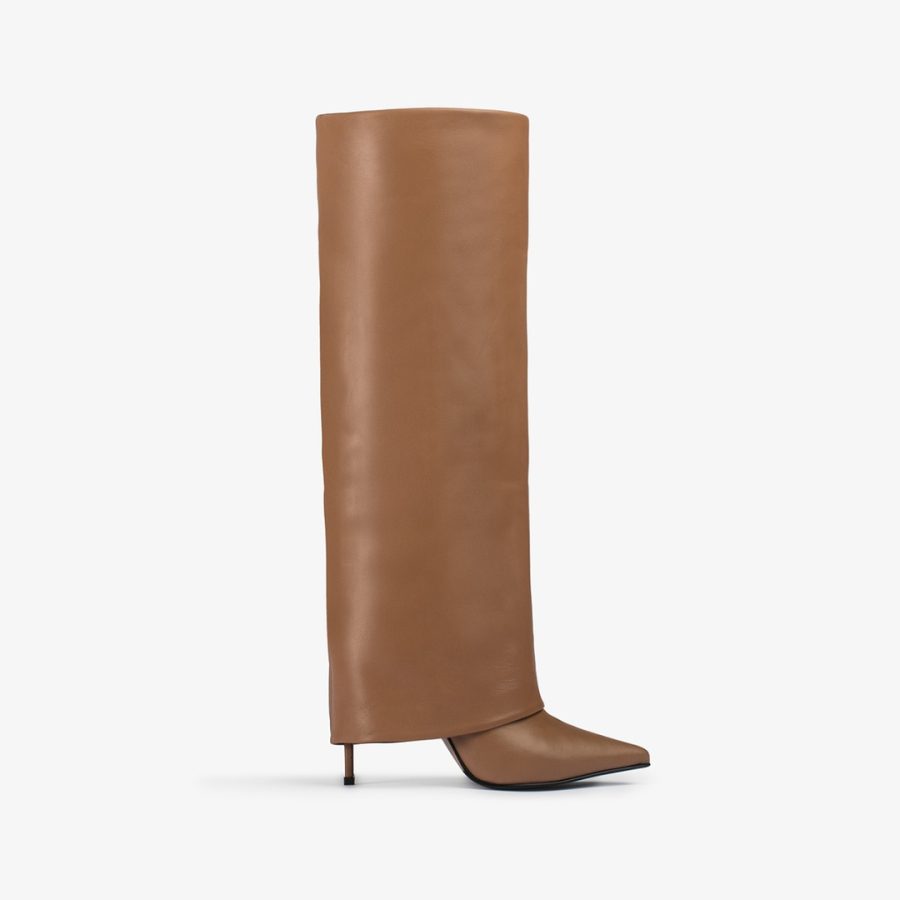 ANDY BOOT 100 mm-Ginger brown  nappa leather cuffed boot