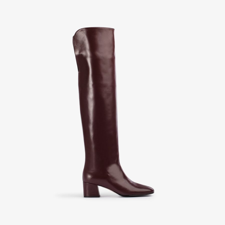 DANIELLE BOOT 50 mm-Dark chocolate brown nappa leather over-the-knee boot