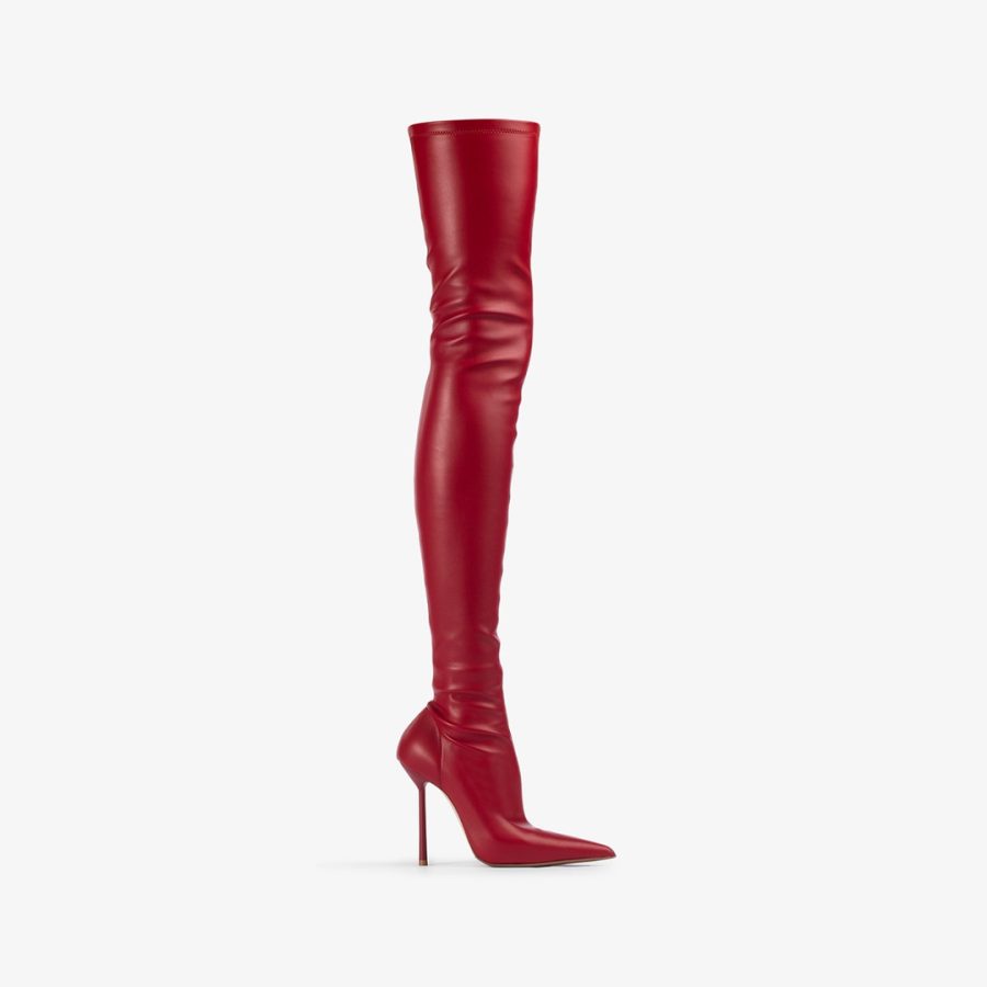 BELLA THIGH-HIGH BOOT 120 mm-Red stretch vegan leather over-the-knee boot