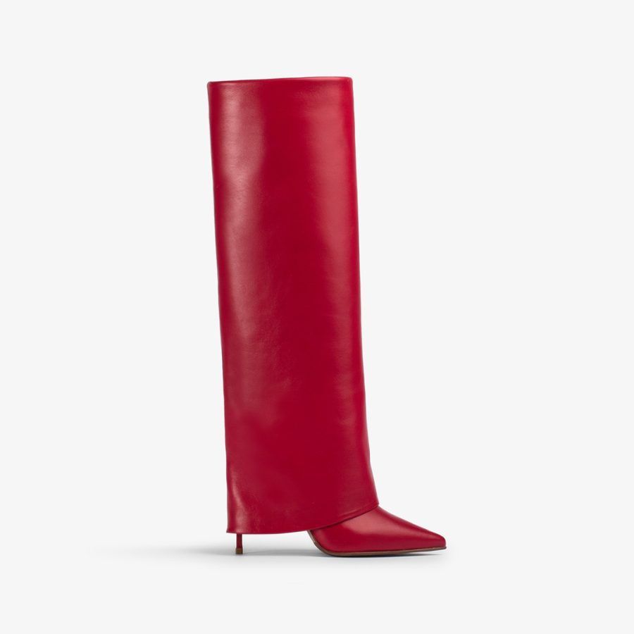 ANDY BOOT 100 mm-Red leather cuffed knee boot