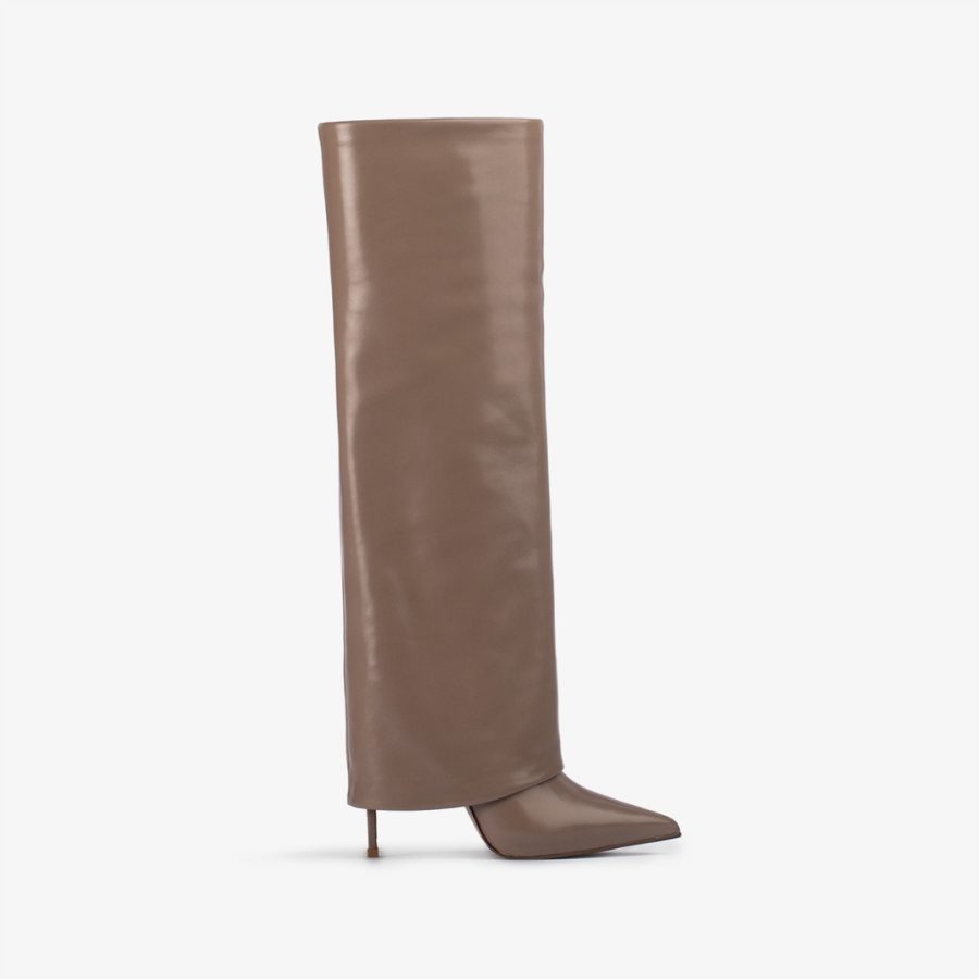 ANDY BOOT 120 mm-Sesame gray nappa leather cuffed knee boot