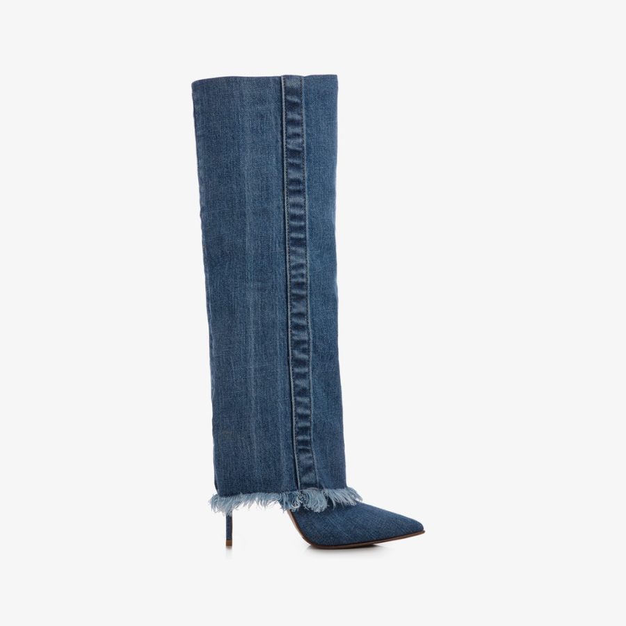 ANDY BOOT 120 mm-Blue denim cuffed boot