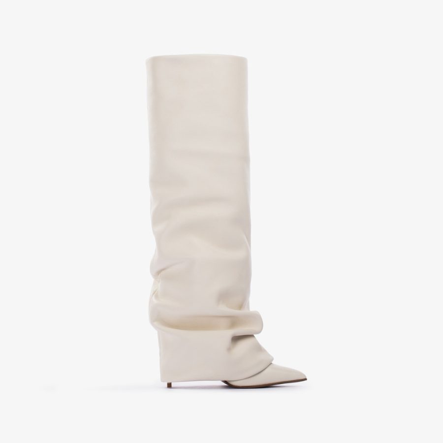 ANDY BOOT 120 mm-Milk white nappa leather cuffed boot