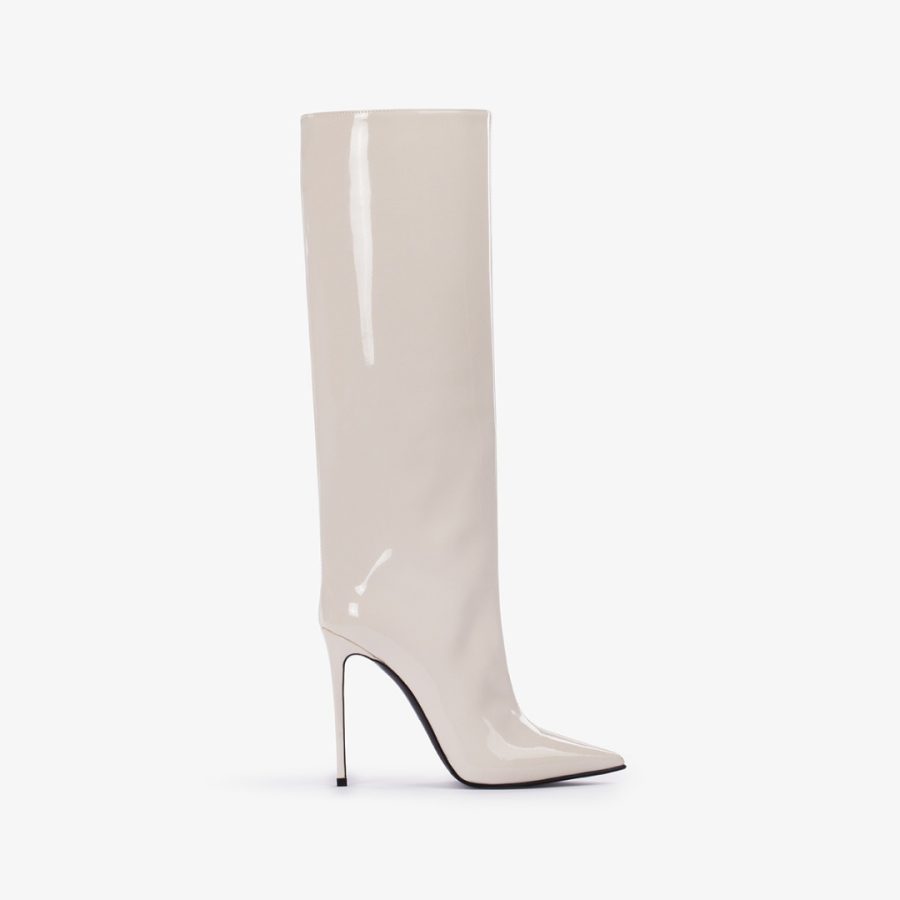 EVA BOOT 120 mm-Milk white vinyl knee boot