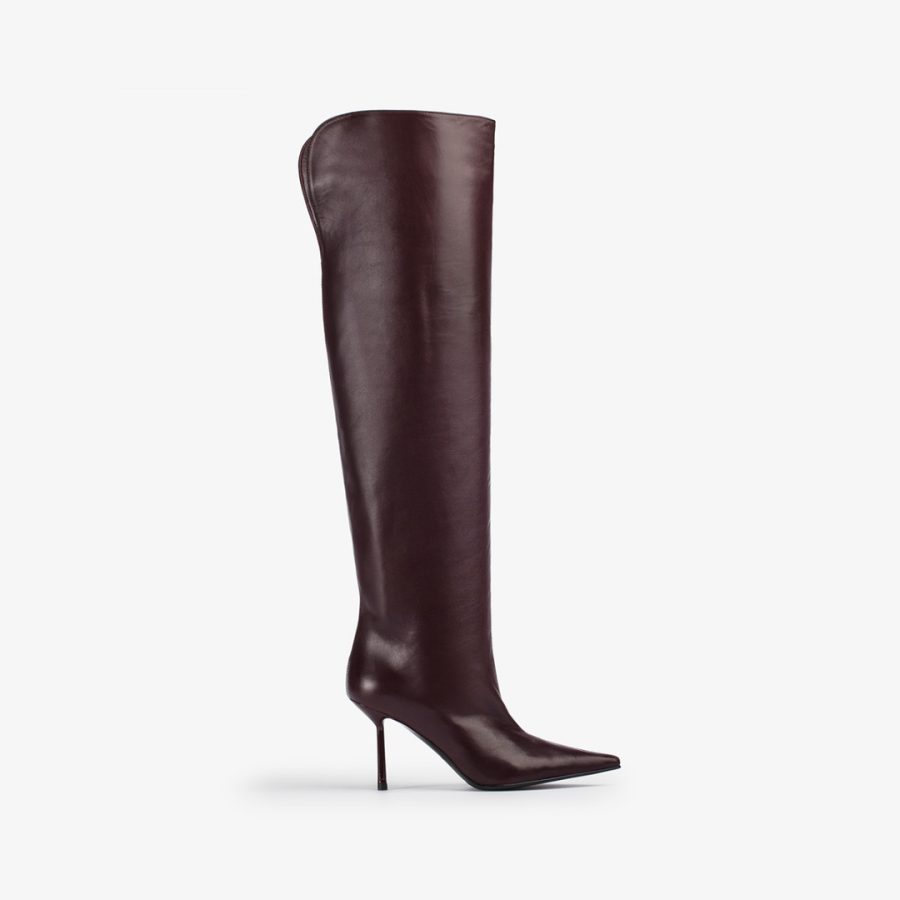 BELLA BOOT 80 mm-Cherry red nappa leather over-the-knee boot