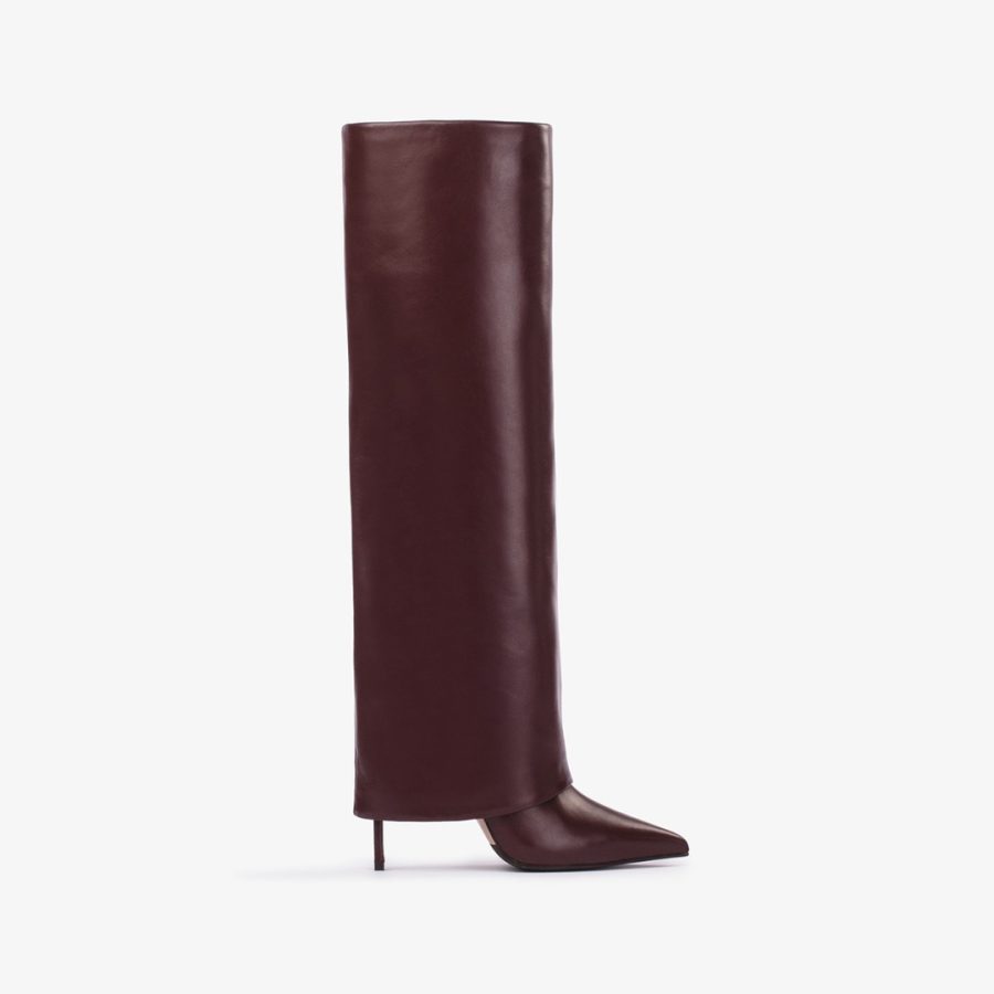 ANDY BOOT 120 mm-Dark chocolate brown nappa leather cuffed knee boot