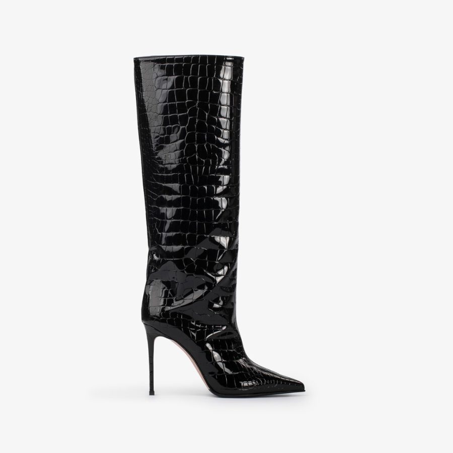 EVA BOOT 100 mm-Black crocodile print knee boot