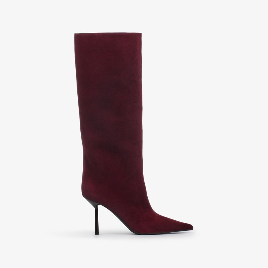 BELLA BOOT 80 mm-Cherry red suede knee boot