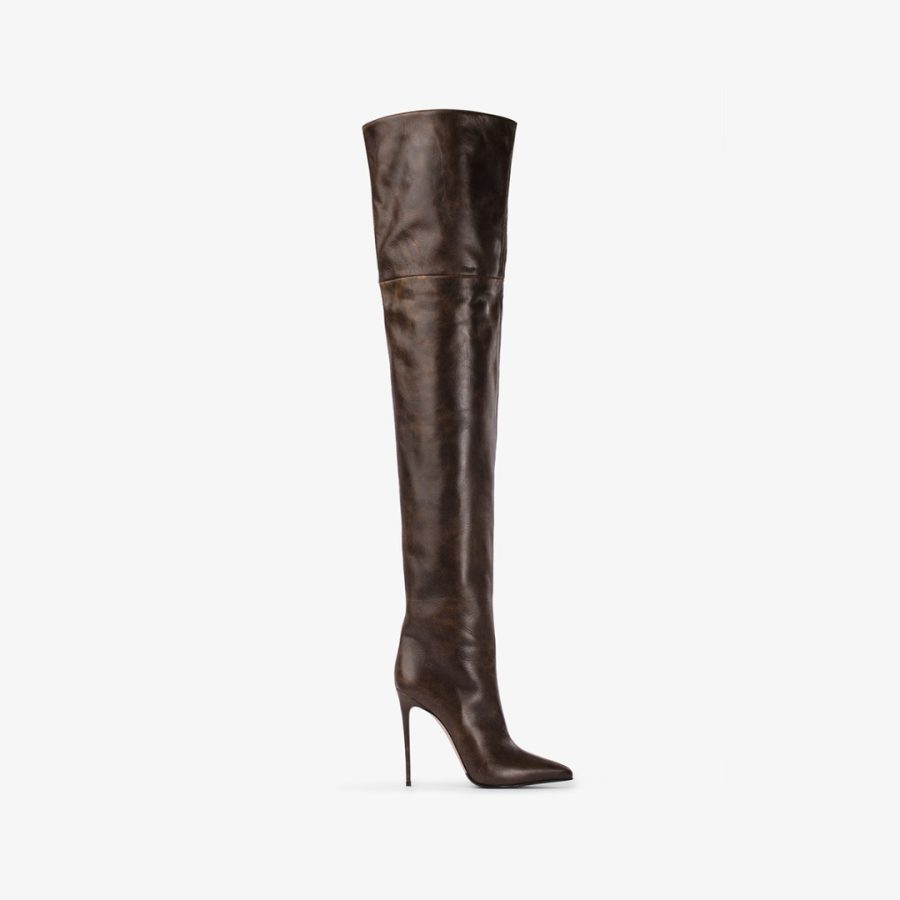 EVA THIGH-HIGH BOOT 120 mm-Brown vintage effect leather oversized over-the-knee boot