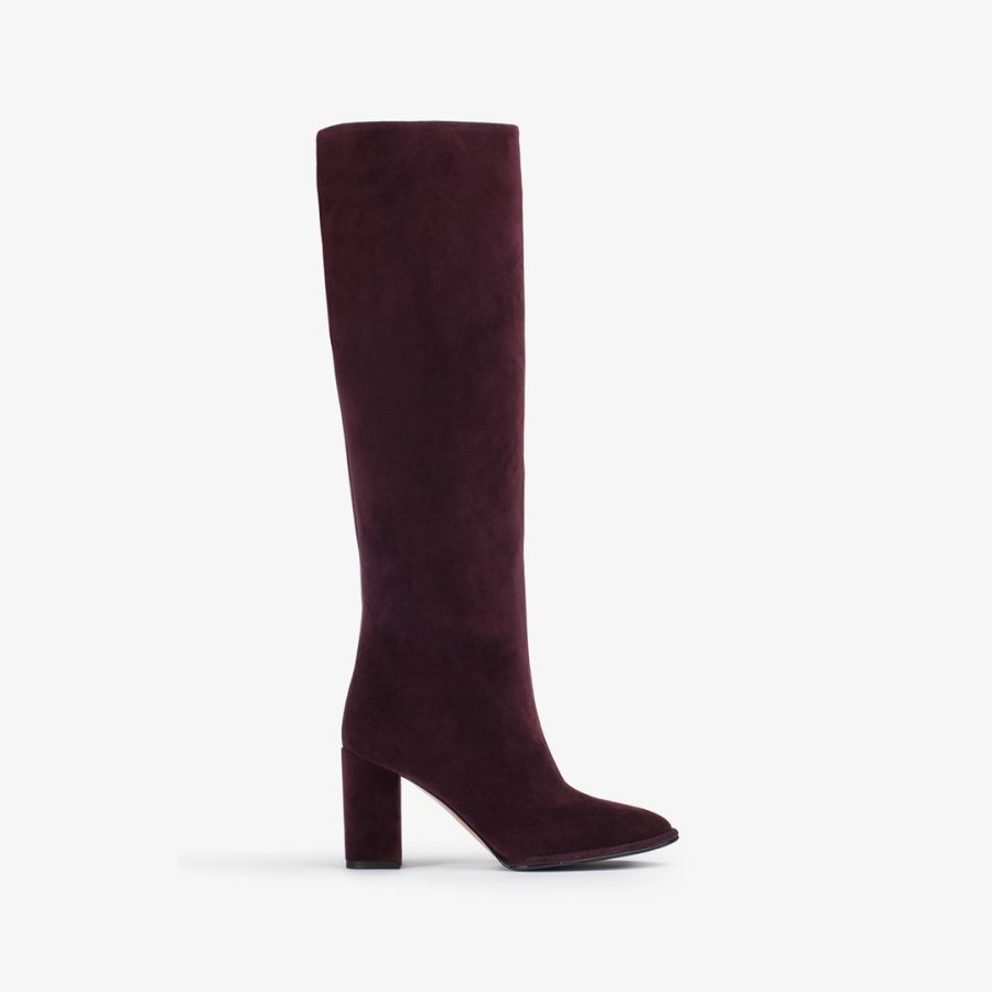 ELSA BOOT 90 mm-Plum purple suede knee boot