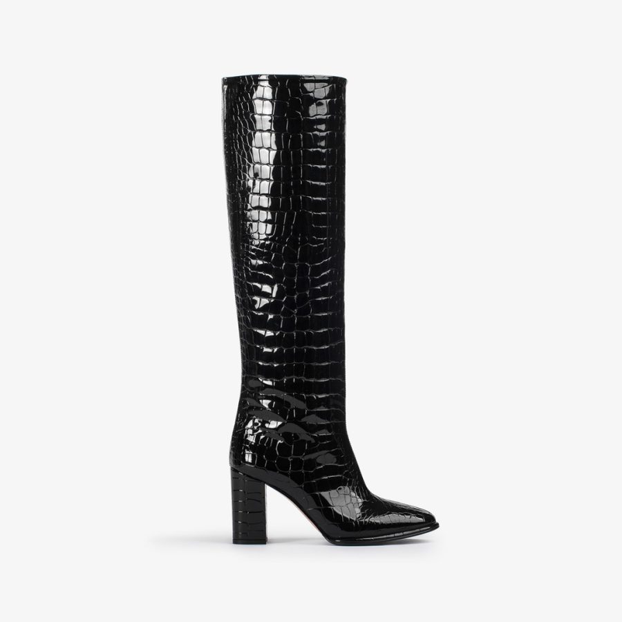 ELSA BOOT 80 mm-Black crocodile print knee boot