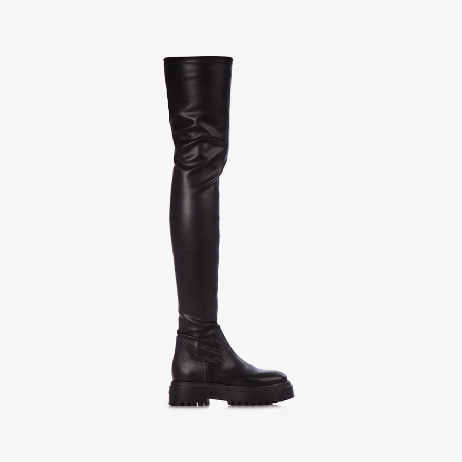 RANGER THIGH-HIGH BOOT 50 mm-Black stretch vegan leather over-the-knee boot