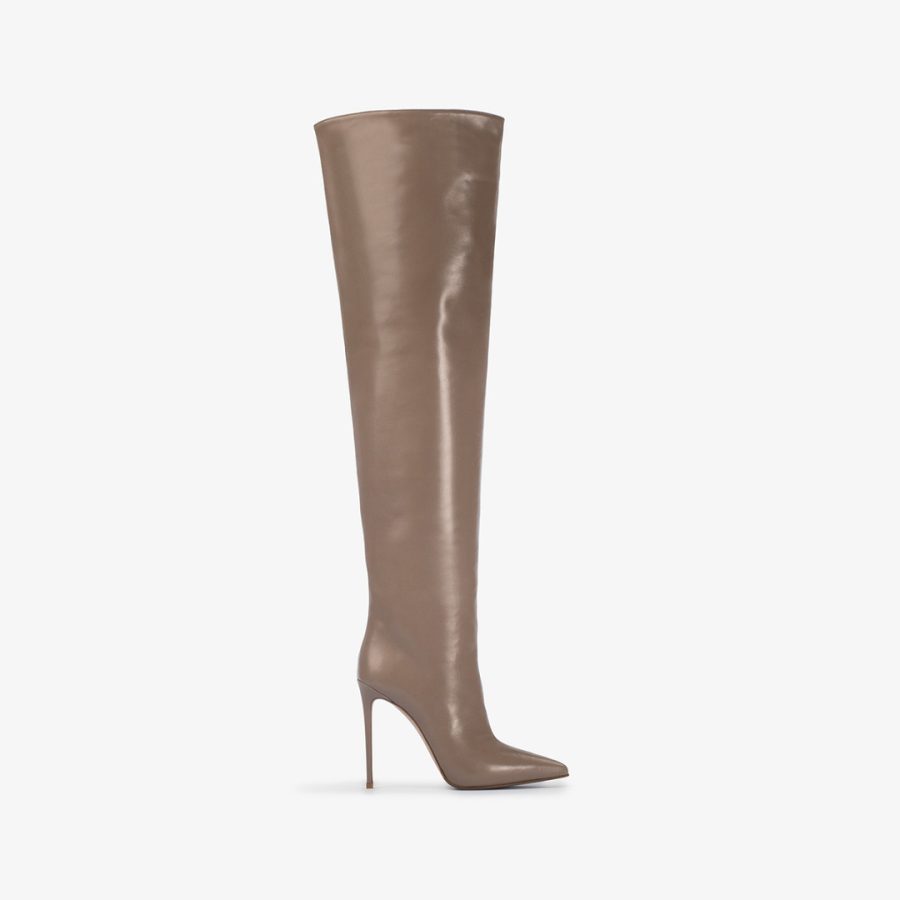 EVA THIGH-HIGH BOOT 120 mm-Sesame gray nappa leather oversized over-the-knee boot